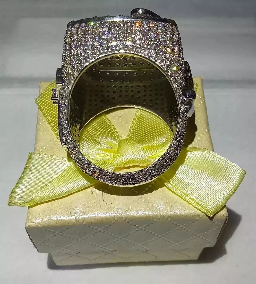3.88Ct Round Simulated Diamond 14k White Gold Plated Customize Hip-Hop Band Ring