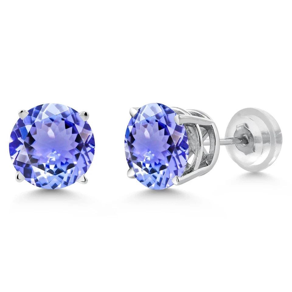 3.17 Ct Round Cut Tanzanite Earrings Gift Earrings 14K Solid White Gold