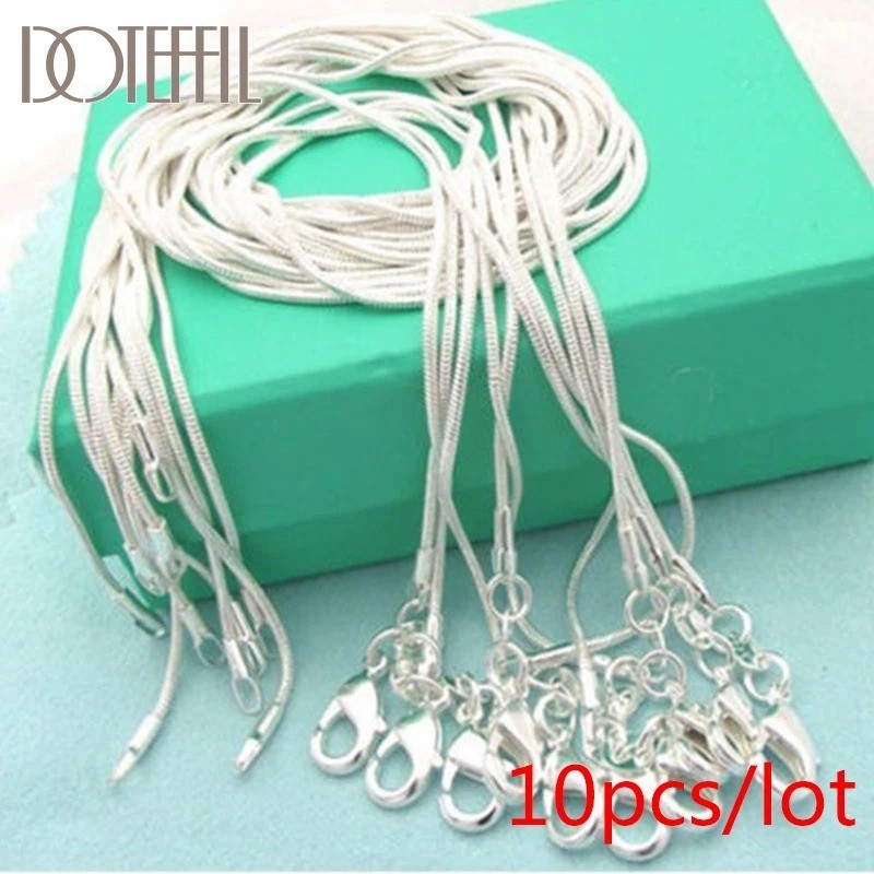10PCS 925 Sterling Silver Snake Chain Necklaces 1mm 16–30 Inch Fashion Jewelry