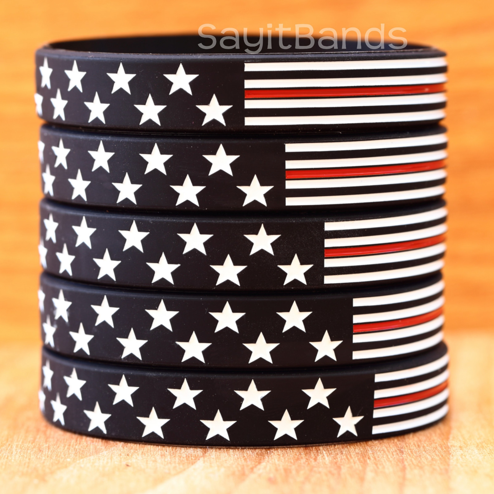 Two (2) FLAG Thin RED Line USA Wristbands Firefighter Support Bracelets 7″ 8″ 9″