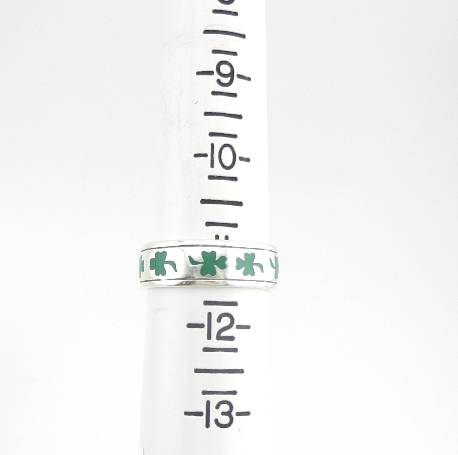 Peter Stone Green Enamel Shamrock Sterling Silver Good Luck Ring Band Sz 11 PSCL