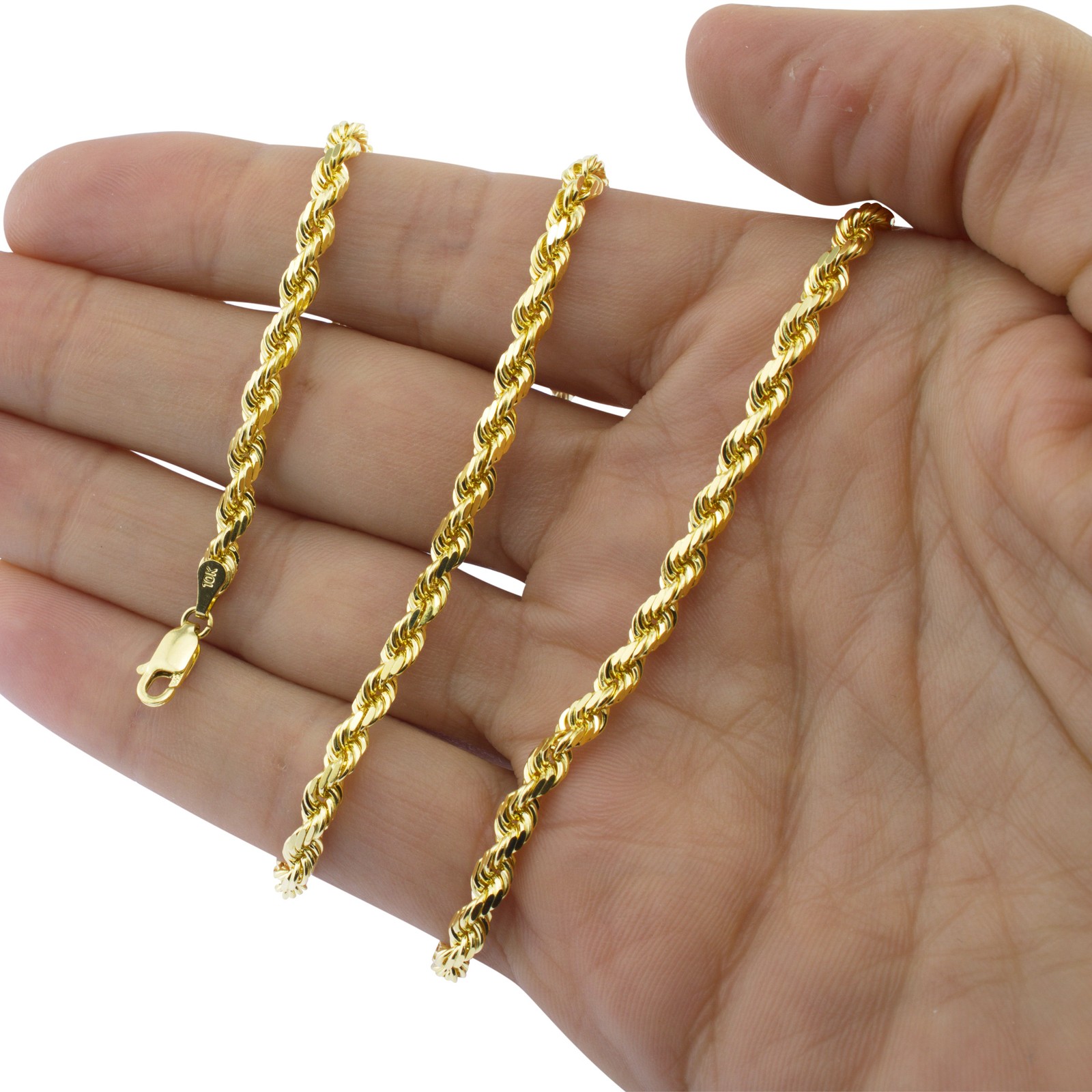 10k Yellow Solid Gold 5mm Mens Diamond Cut Rope Chain Necklace Italian Made 22″