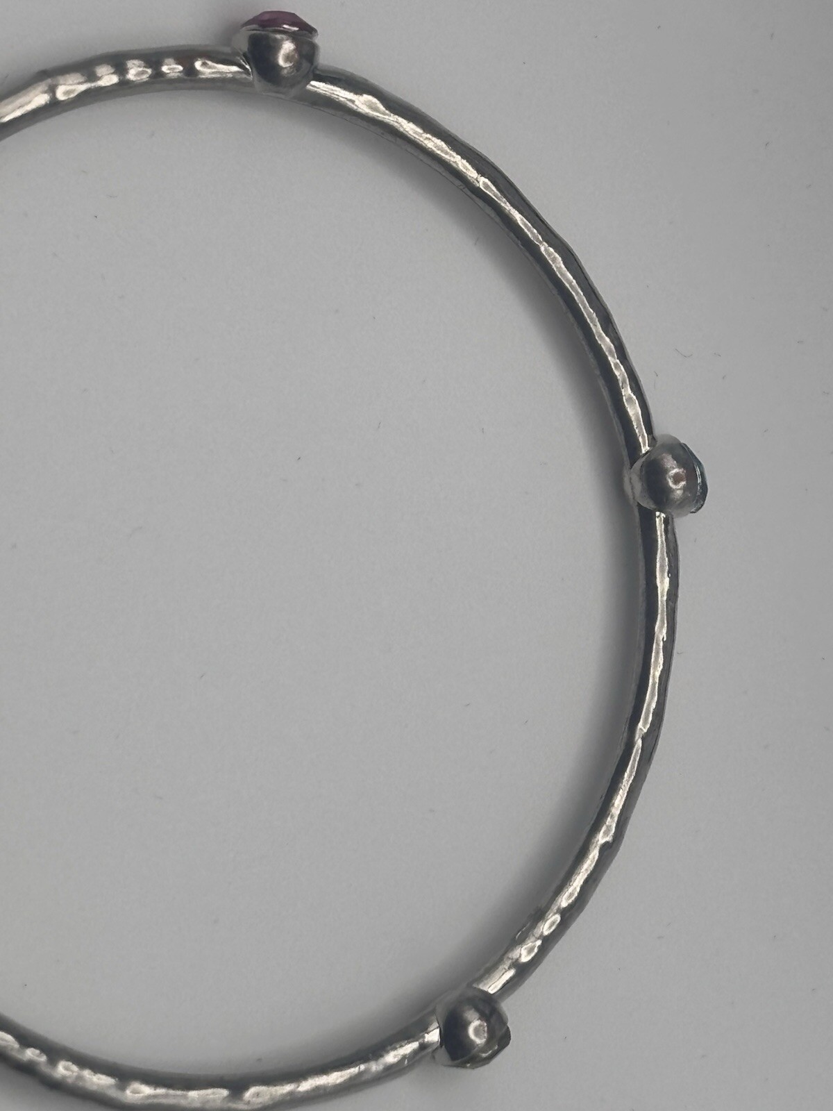 Multi-Stone Bangle Round Cut Silver Tone Blue Pink Green Purple 8 Inches