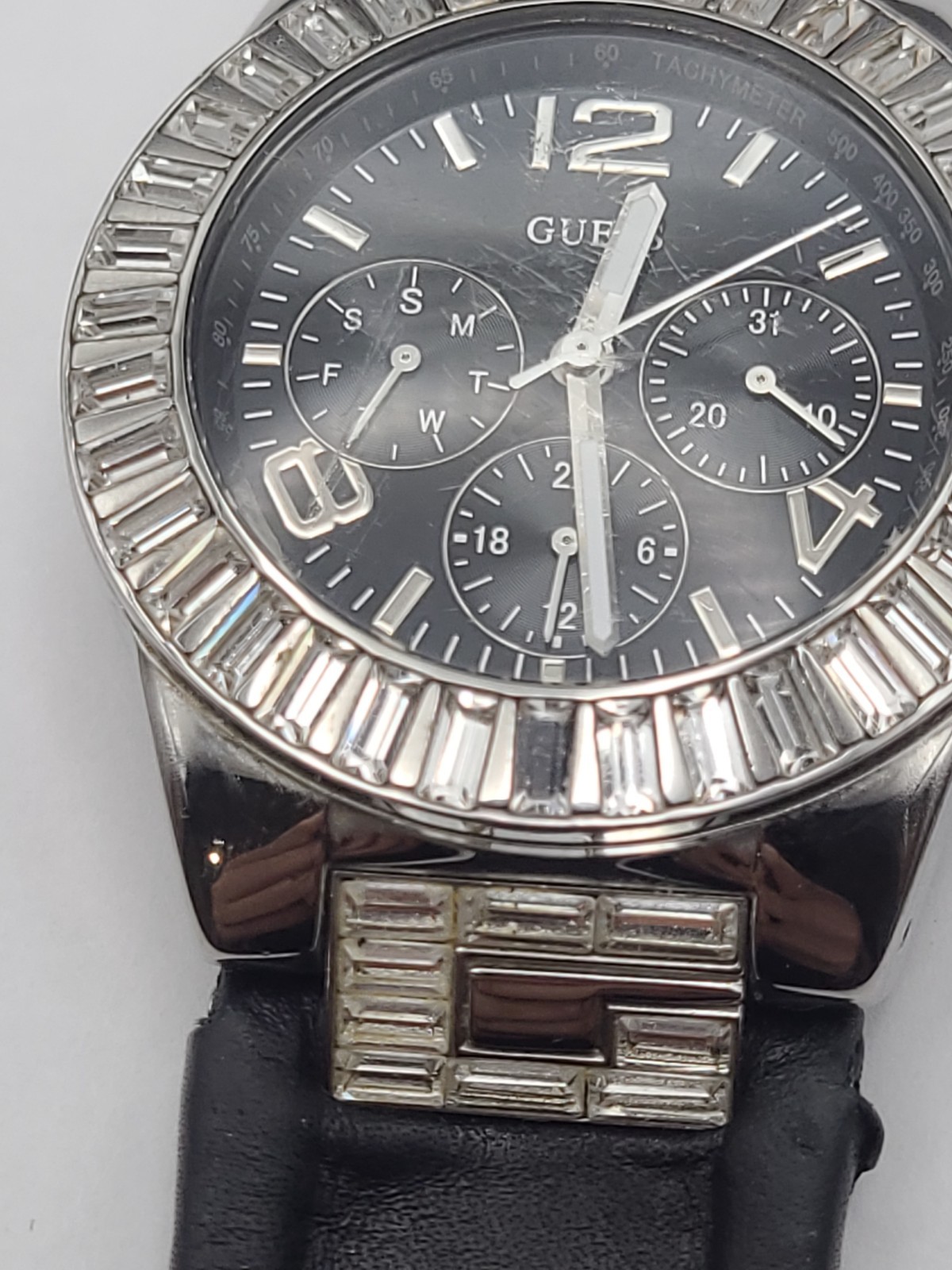 GUESS WATCH WATERPRO Black Dial Black Band New Battery Working