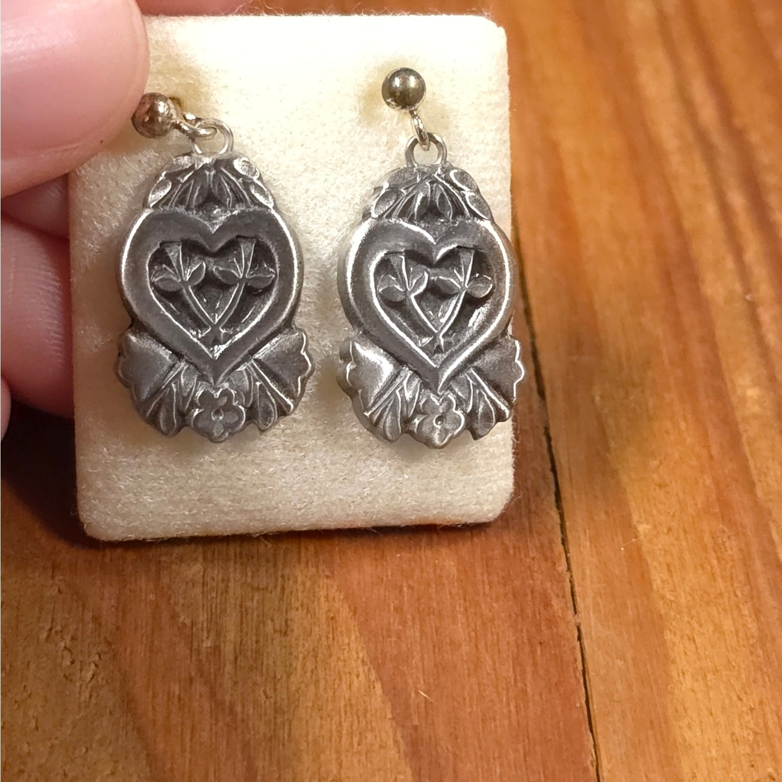 Vintage Pewter Made In Sweden Heart Viking Nordic Earrings Stud Back