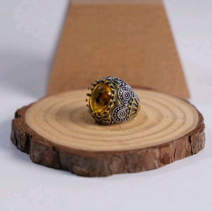 Silver-Plated Zinc Insect Inside Gold Oval CZ Ring Size 10