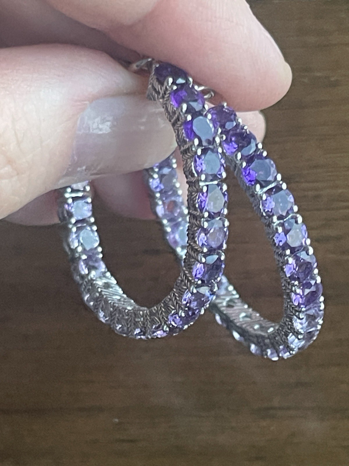 JUDITH RIPKA 925 SILVER Ombré Purple Amethyst Hoop EARRINGS