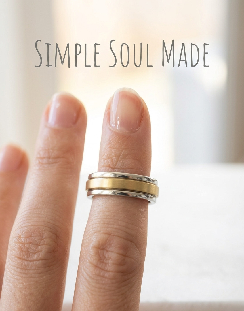 Two Tone Gold Plated 925 Silver Fidget Spinner Band Ring for Women Daily Wear