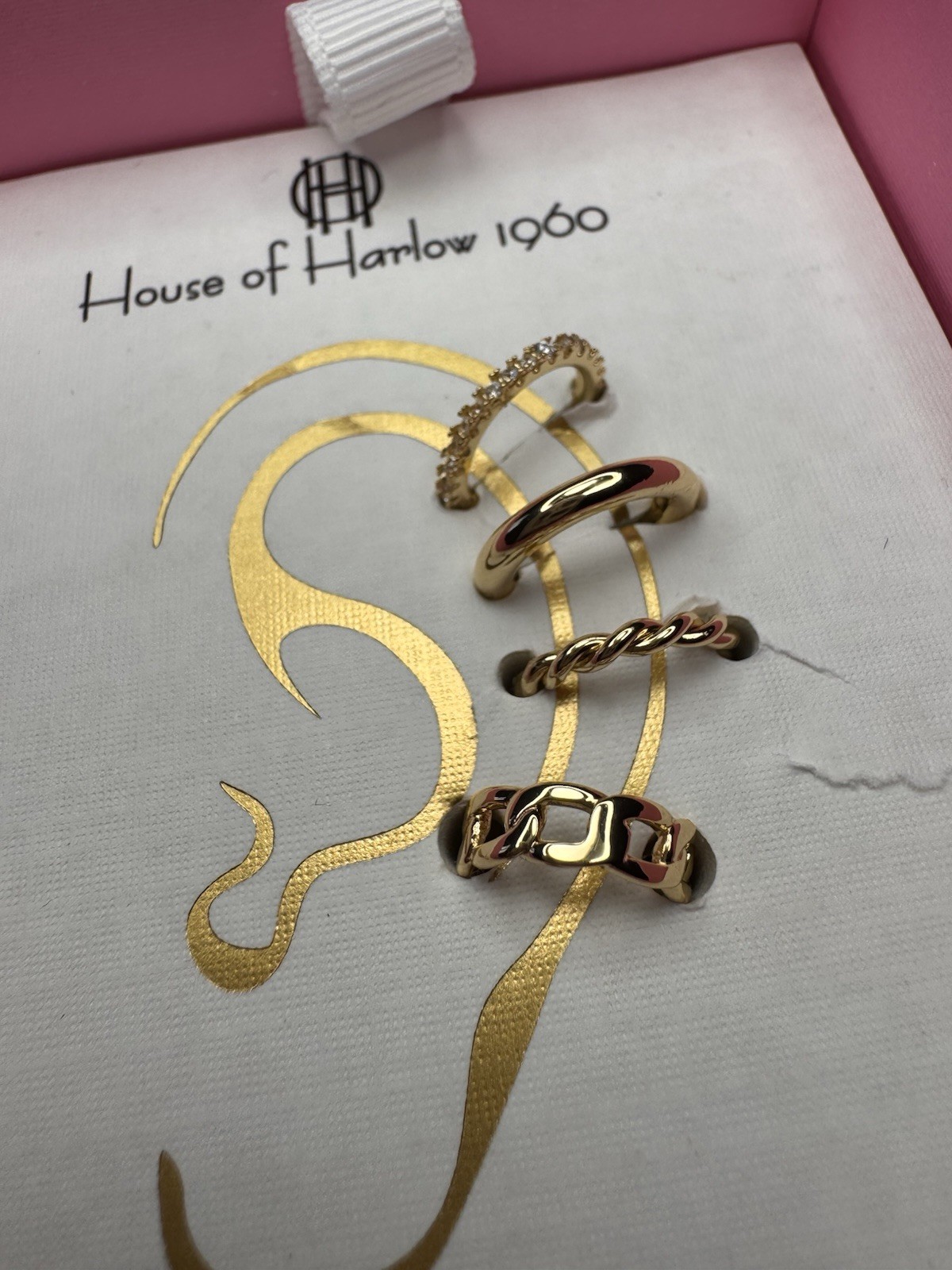 New House of Harlow 1960 – Set of 4 Gold Ear Cuffs 14KT GOLD PLATED Huggies NIB