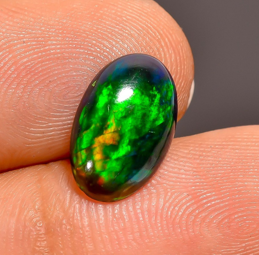 Natural Black Ethiopian Opal Oval Shape Cabochon 1.44 Ct Loose Gemstone 12X7X3mm