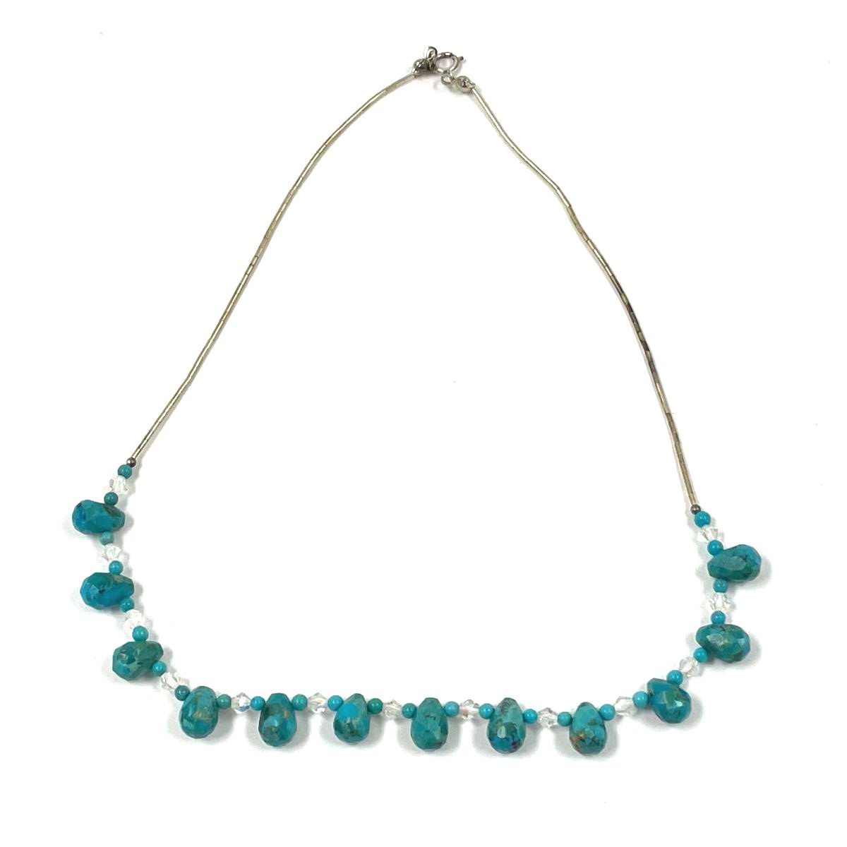 Liquid Sterling Silver 16″ Turquoise & Glass Beaded Choker Necklace – 9.72g