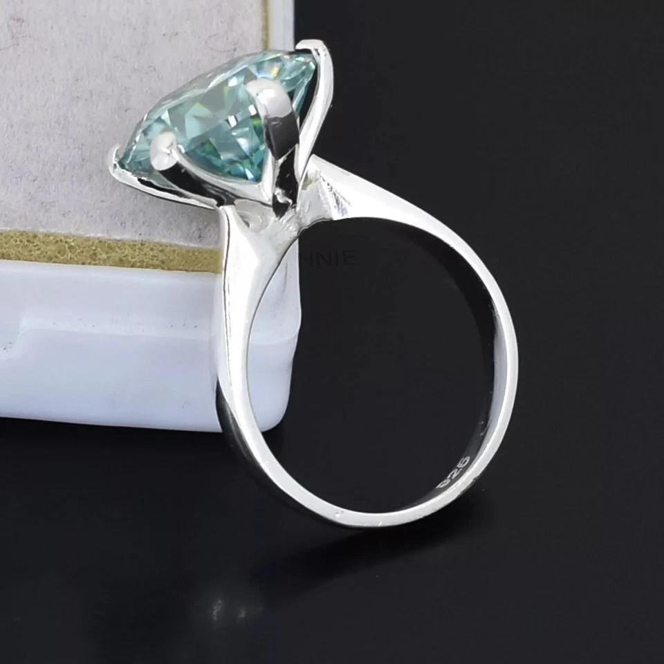 RARE 8.70 Ct Certified Round Cut Blue Treated Diamond Solitaire Ring 925 Silver