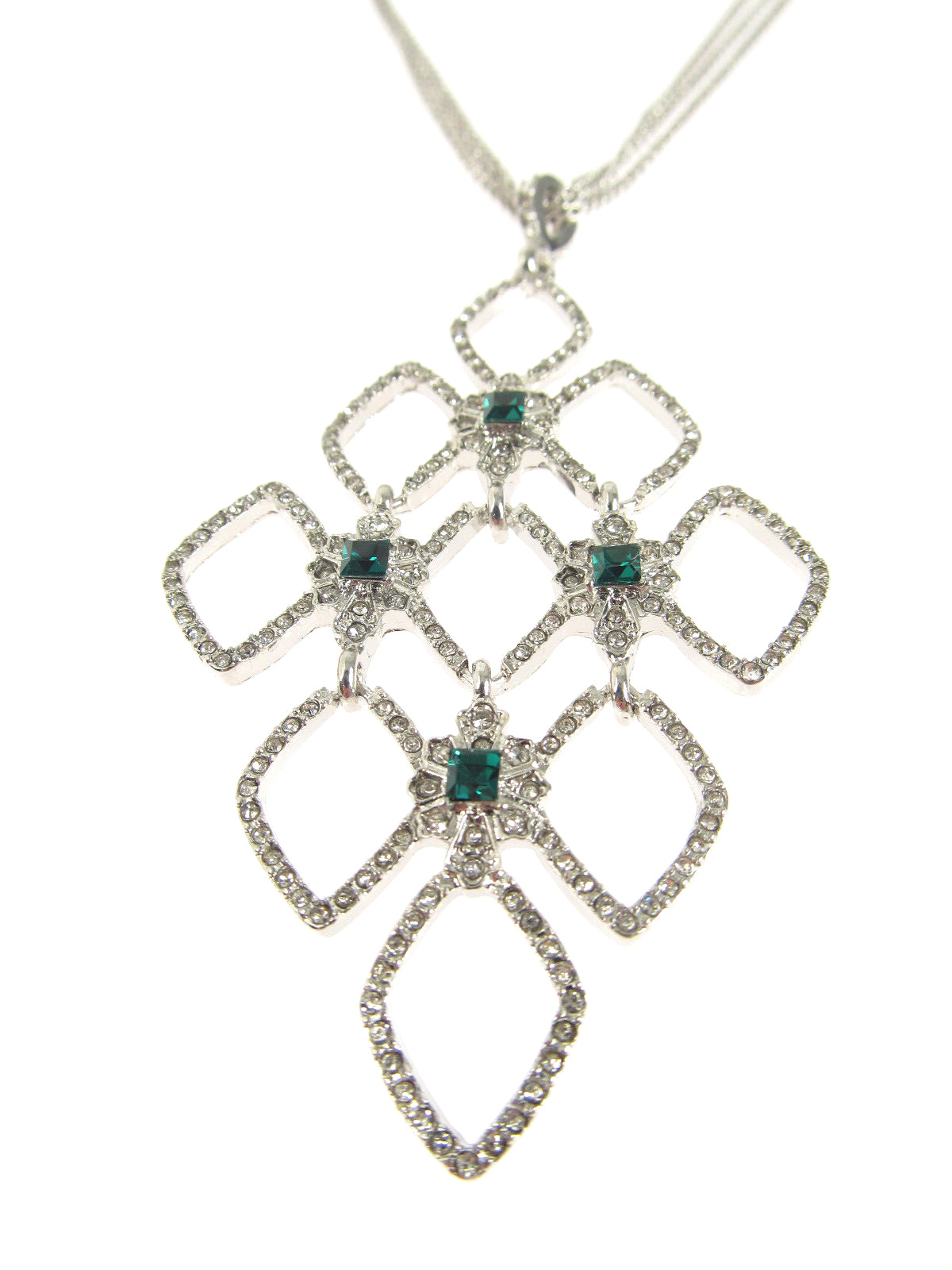 LAUREN Ralph Lauren Silver-Tone Pave Green Crystal Pendant Necklace 17″ + 2″ext
