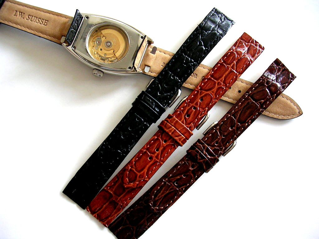 18mm Black Open End Alligator Calf watch band Wire Lugs IW SUISSE 16 17 19 20mm