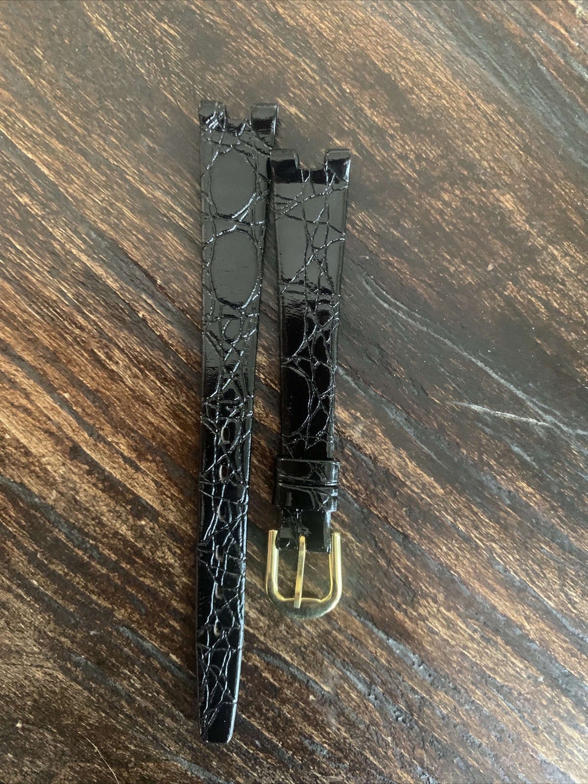 Jacques Edho Thin Shiny Black Alligator Print Leather Strap 12 mm (4mm Cut) 6.5″