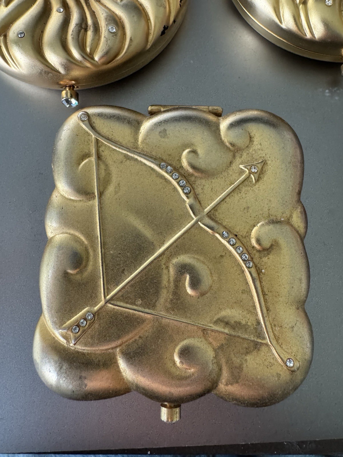 Lot of 3 – Estée Lauder Golden Zodiac Finished Solid Perfume Compact – Engraved