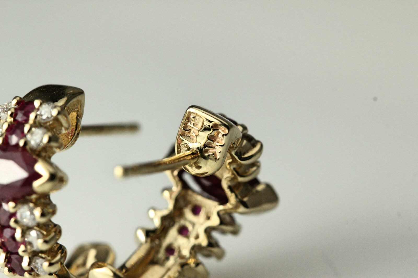 Effy 14k Yellow Gold Ruby Diamond J Hoop Stud Earrings 3.0 grams