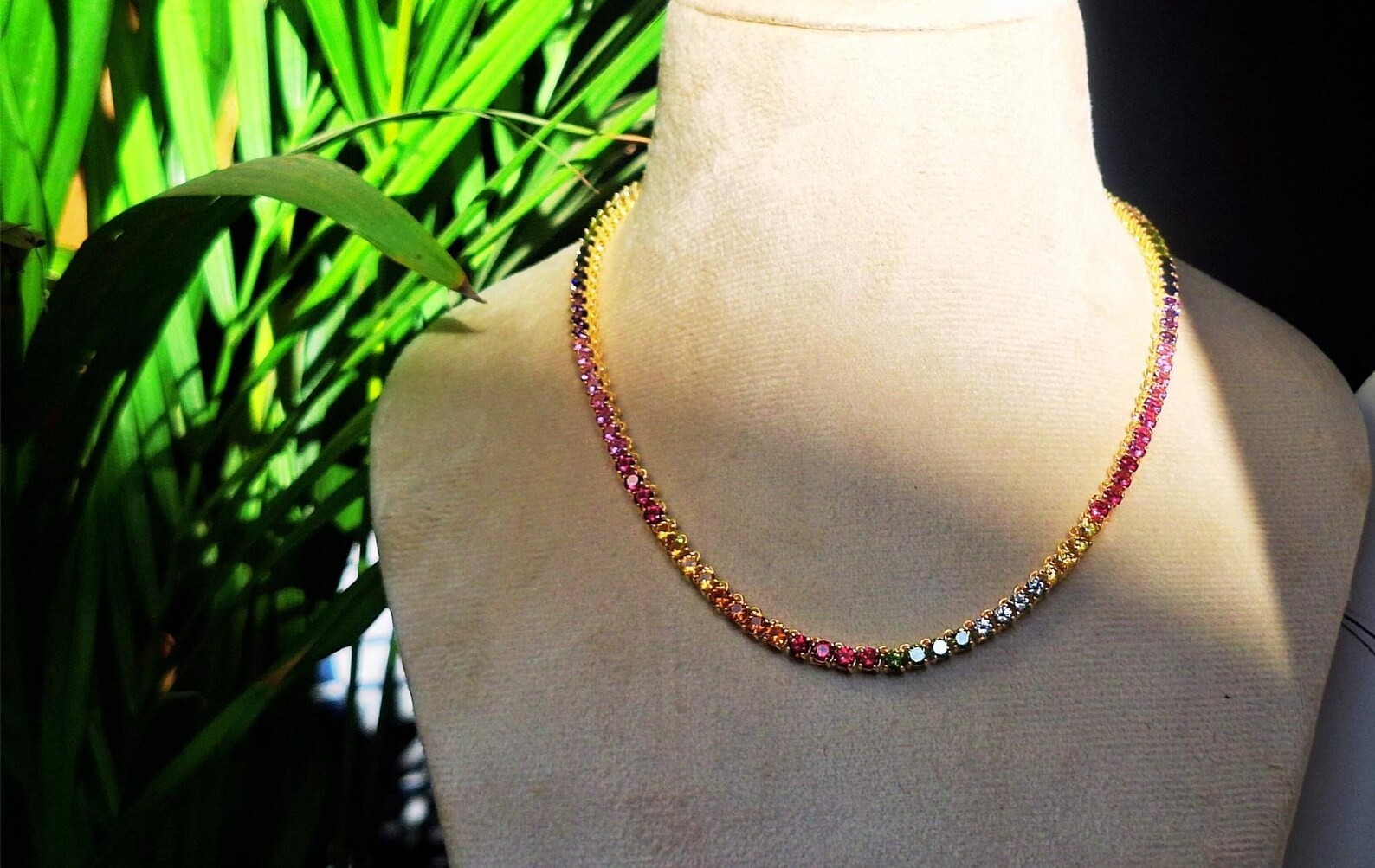 15Ctw Round Cut Lab Created Multicolor Rainbow Necklace 14K Yellow Gold Plated