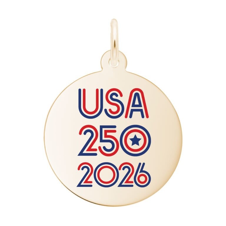 Painted USA 250 – 2026 Charm by Rembrandt 10k or 14k or 925 Sterling Silver