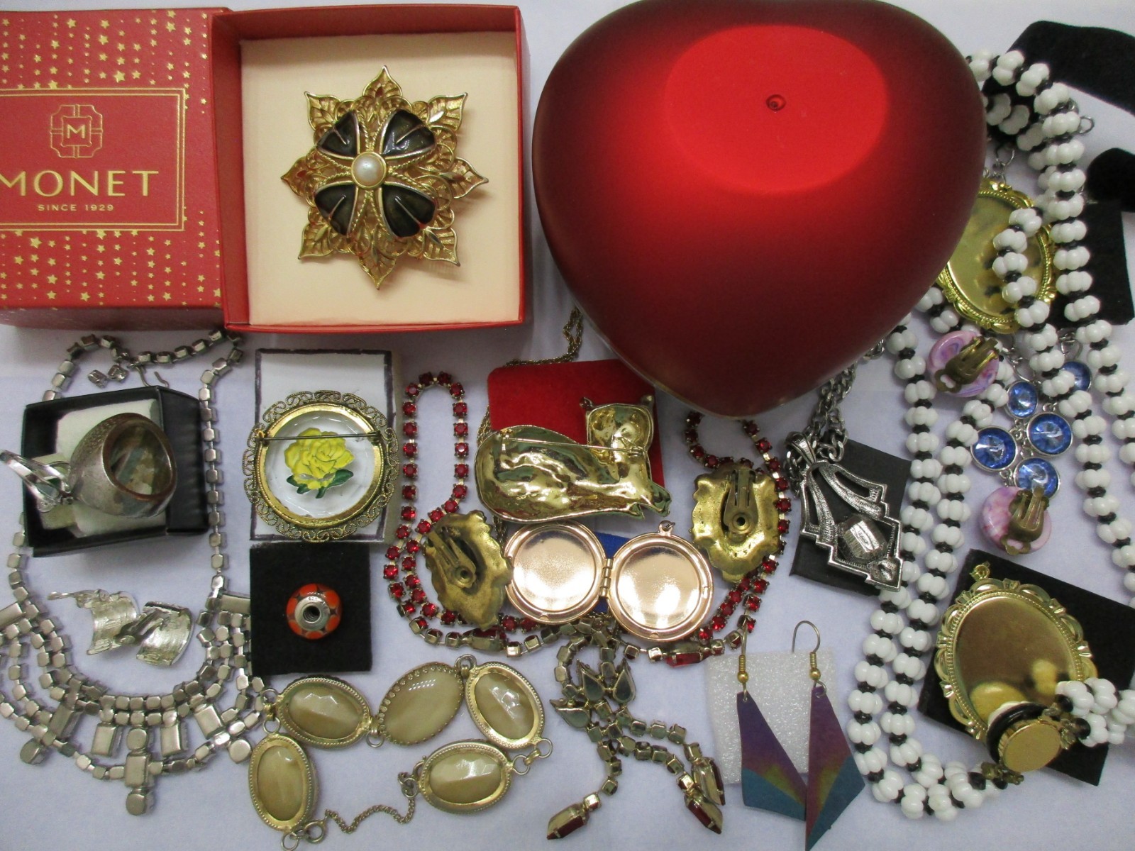Vtg-Now Jewelry Lot Locket Cameo Heart Box AUSTRIA MONET PANDORA 925 +s/signed