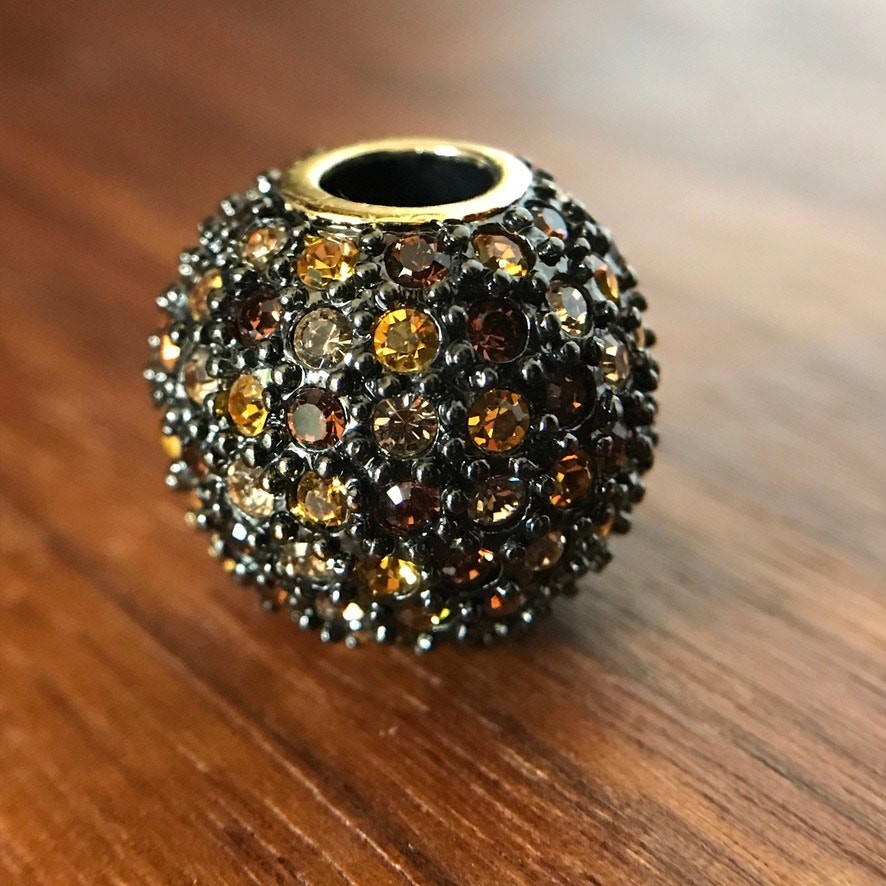 Crystal black and brown tone multi-color bead/round slide pendant
