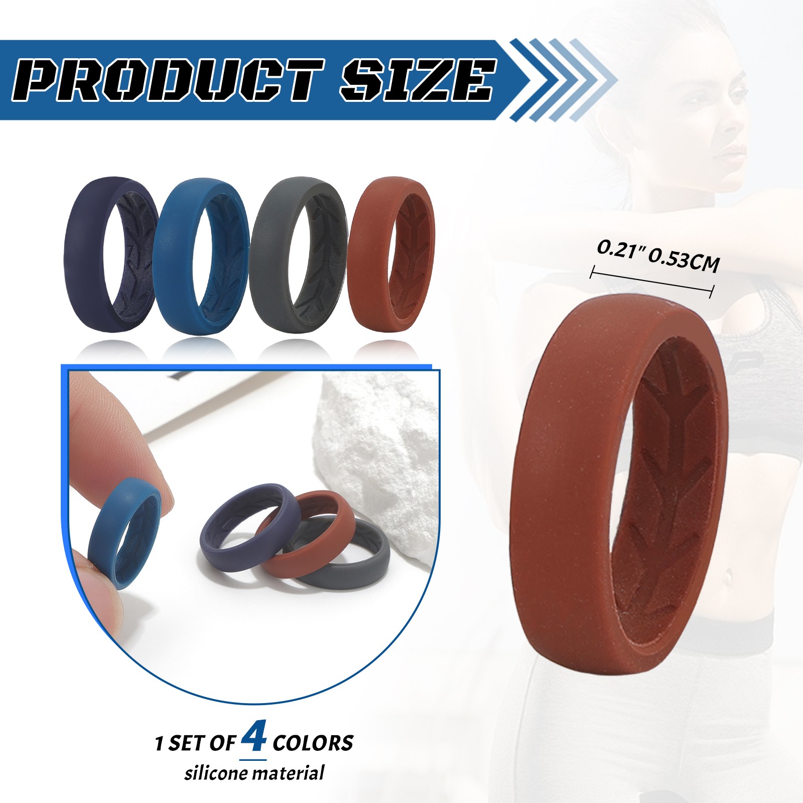 4Pcs 5.4mm Women Silicone Sport Wedding Ring Breathable Inside Curve Design#6-11