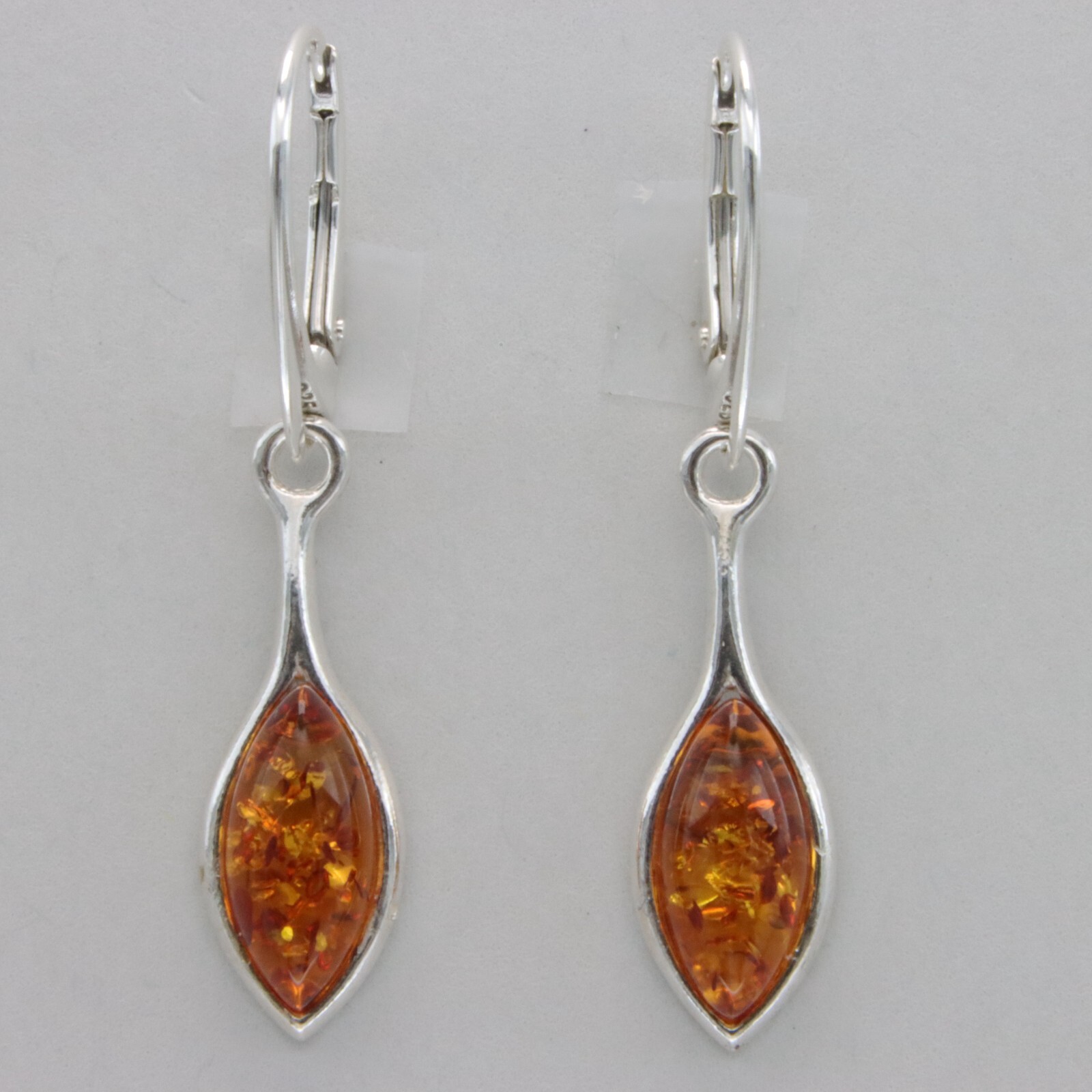 Cognac / Brown BALTIC AMBER Oval Leveback Earrings 925 STERLING SILVER #1665e