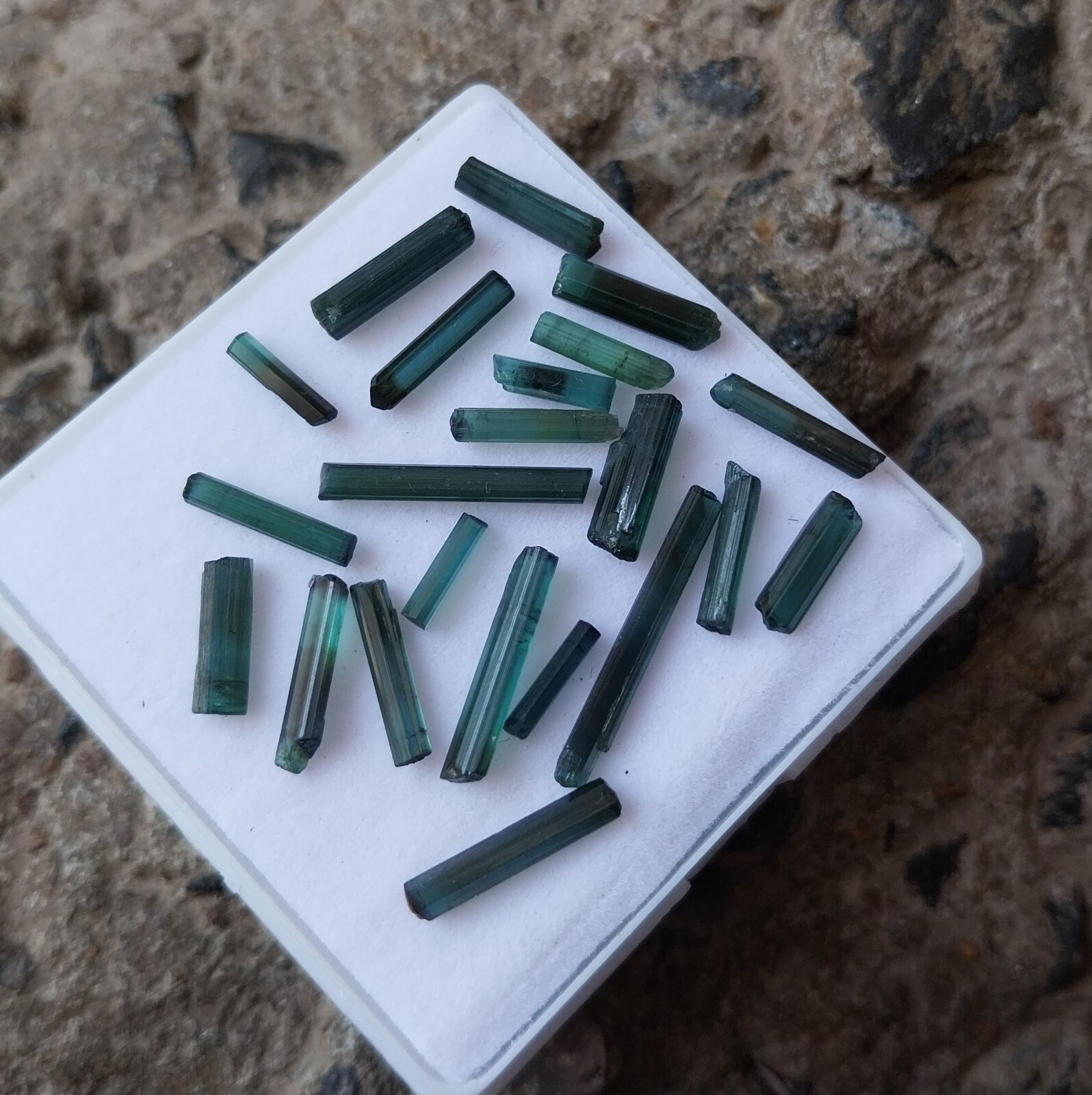 16 Cts Natural Deep Greenish Blue Tourmaline Pencil Rough 22 pcs