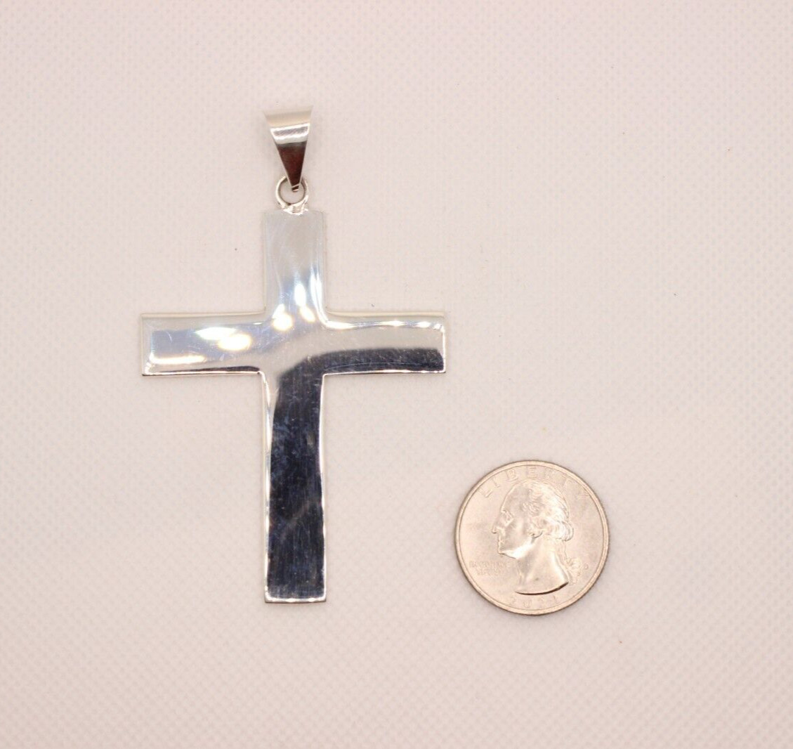 925 Sterling Silver Polished Latin Cross Pendant Simple Large Flat 2.4 inch tall