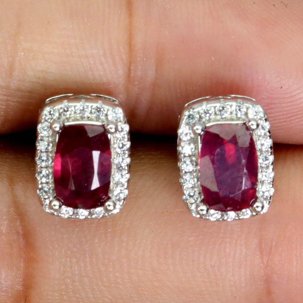 925 Sterling Silver Earrings Antique Ruby 6x4mm Natural Gemstone Jewelry