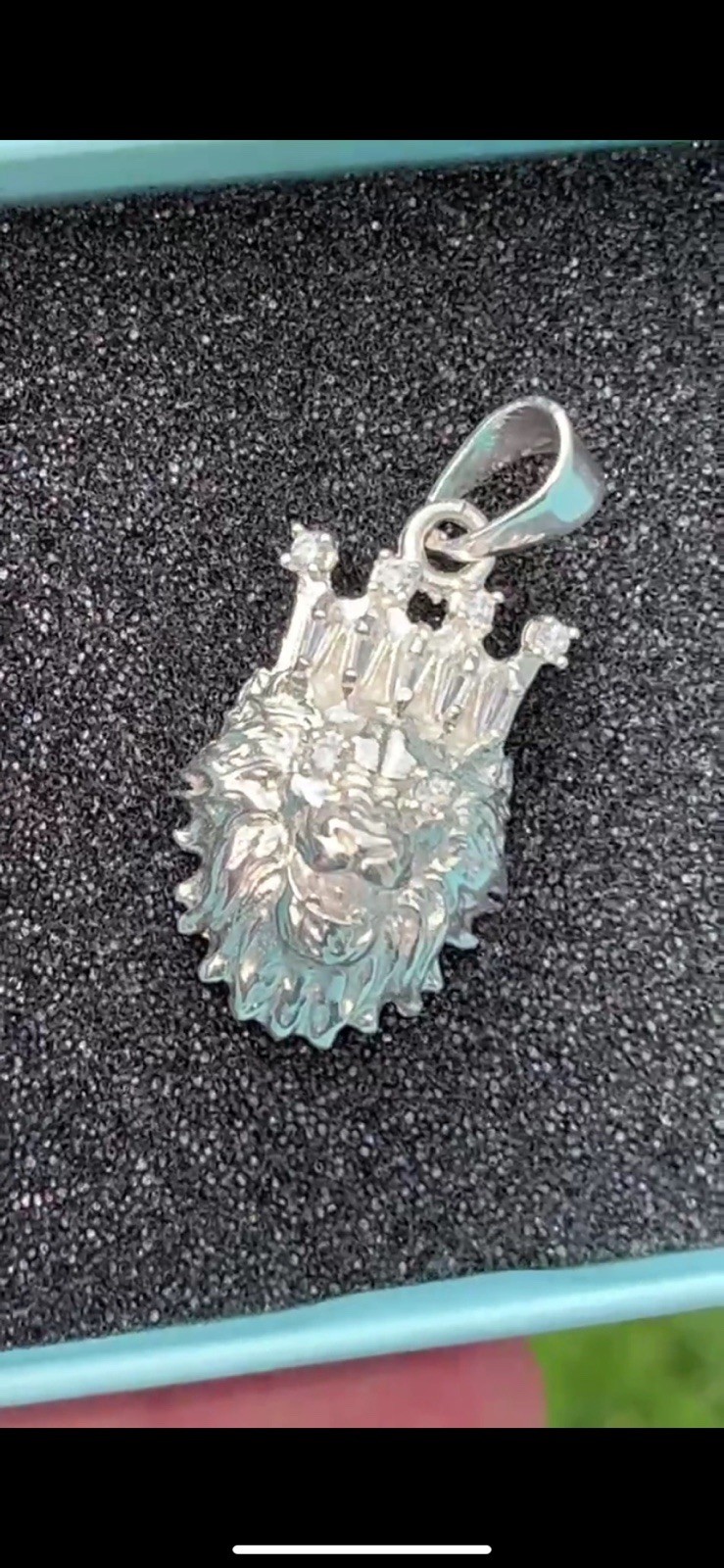 Solid .925 Lion Head Pendant with High Quality CZ Stonesin Sterling Silver