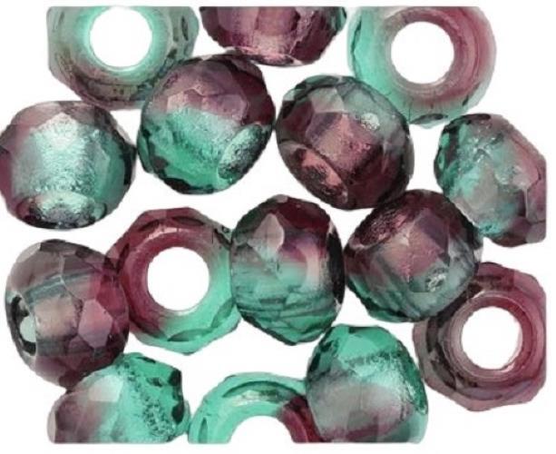 Qty. 10 Teal & Violet 12x8mm Czech Glass Large Hole, Roller, European Beads