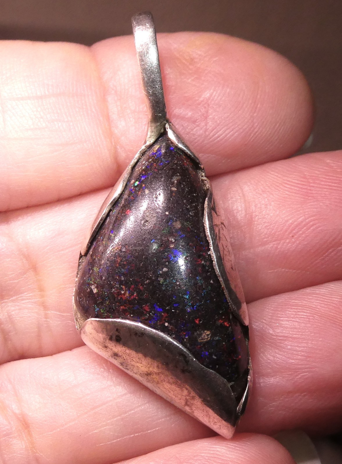 Sterling Silver Pendant Black Matrix Fire Opal Handcrafted Artisan Studio OOAK