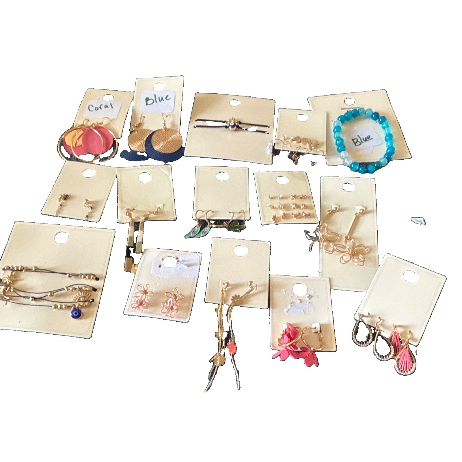 Mixed Lot Gold Metal Earrings No Stone – Hoop, Stud & Dangle/Drop, Flowers