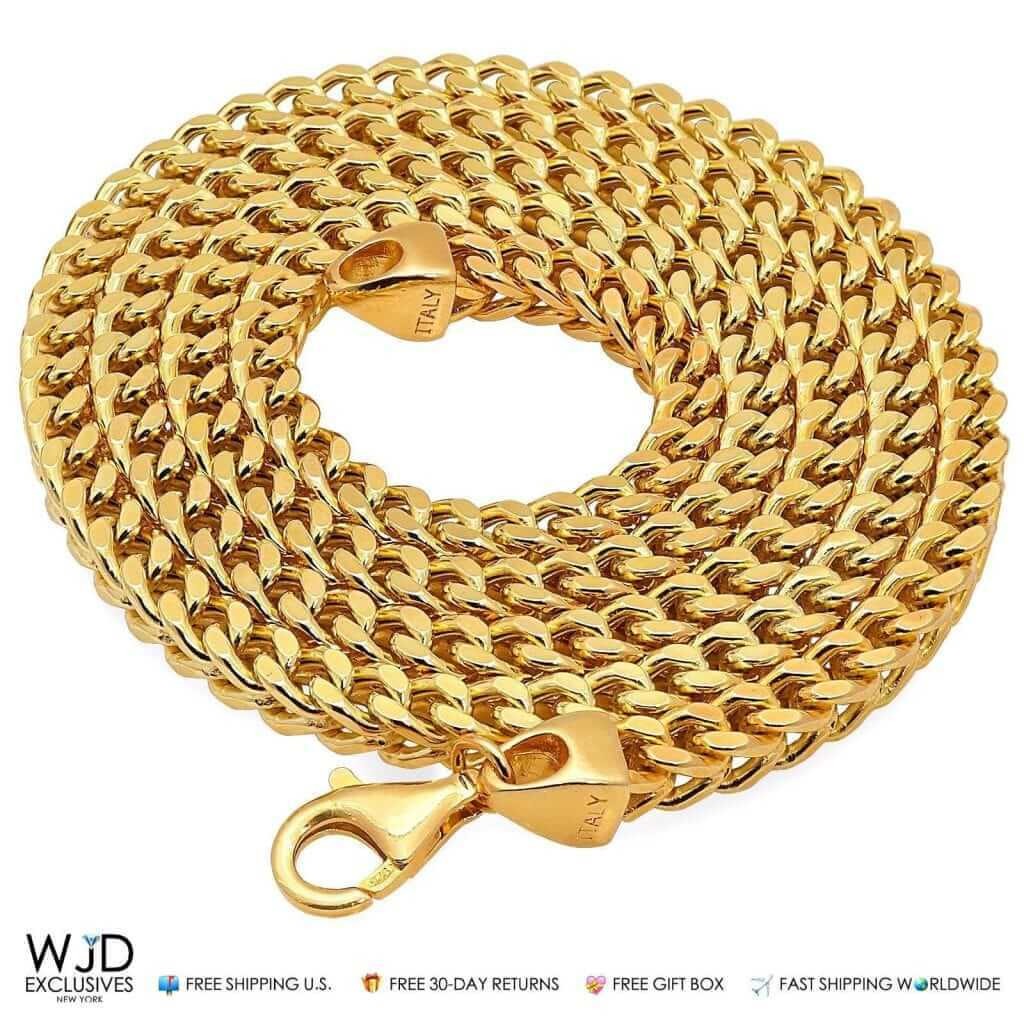 14K Gold Over 925 Sterling Silver 5mm Franco Box Chain Necklace 20″-30″