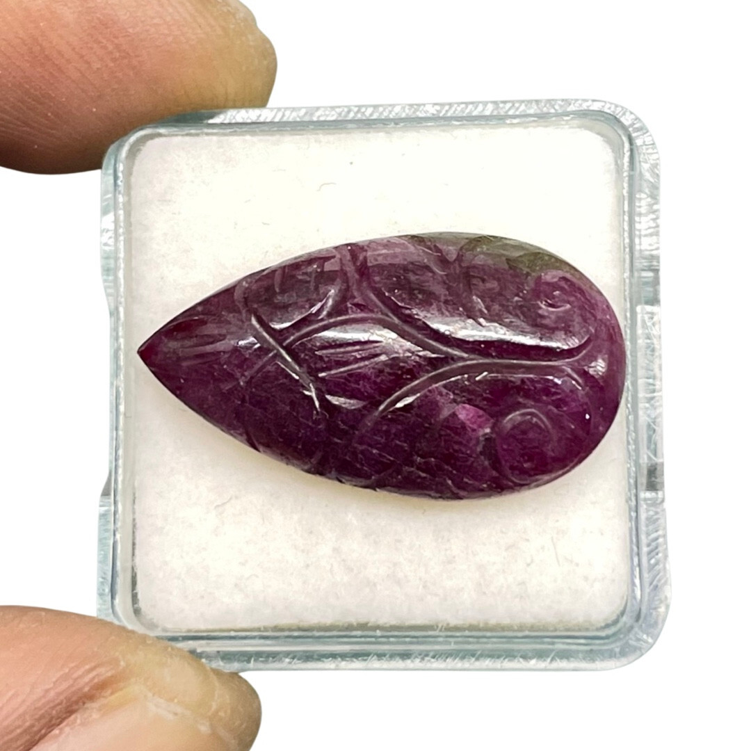 15.85 Cts Natural Ruby Unheated Pear Hand Carved Red Loose Gemstone
