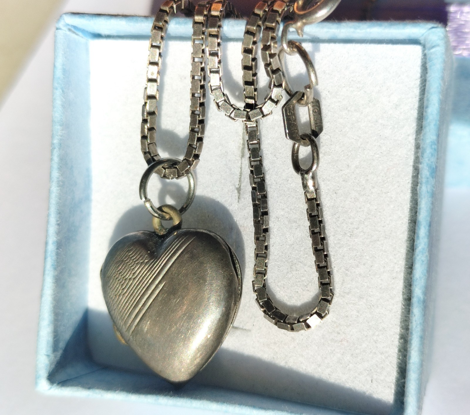 Antique Handmade Silver Locket Pendant Heart Shape on 46cm Silver Chain SPAIN 7g