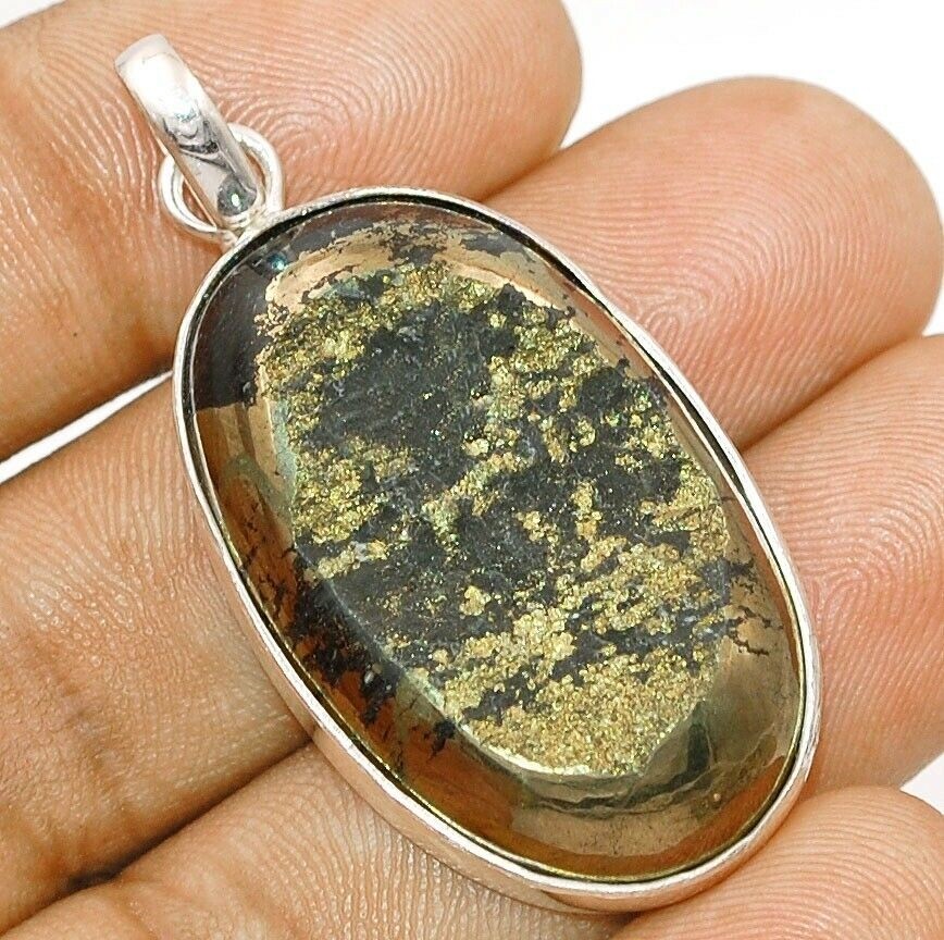 Natural Golden Pyrite Druzy 925 Solid Sterling Silver Pendant Jewelry