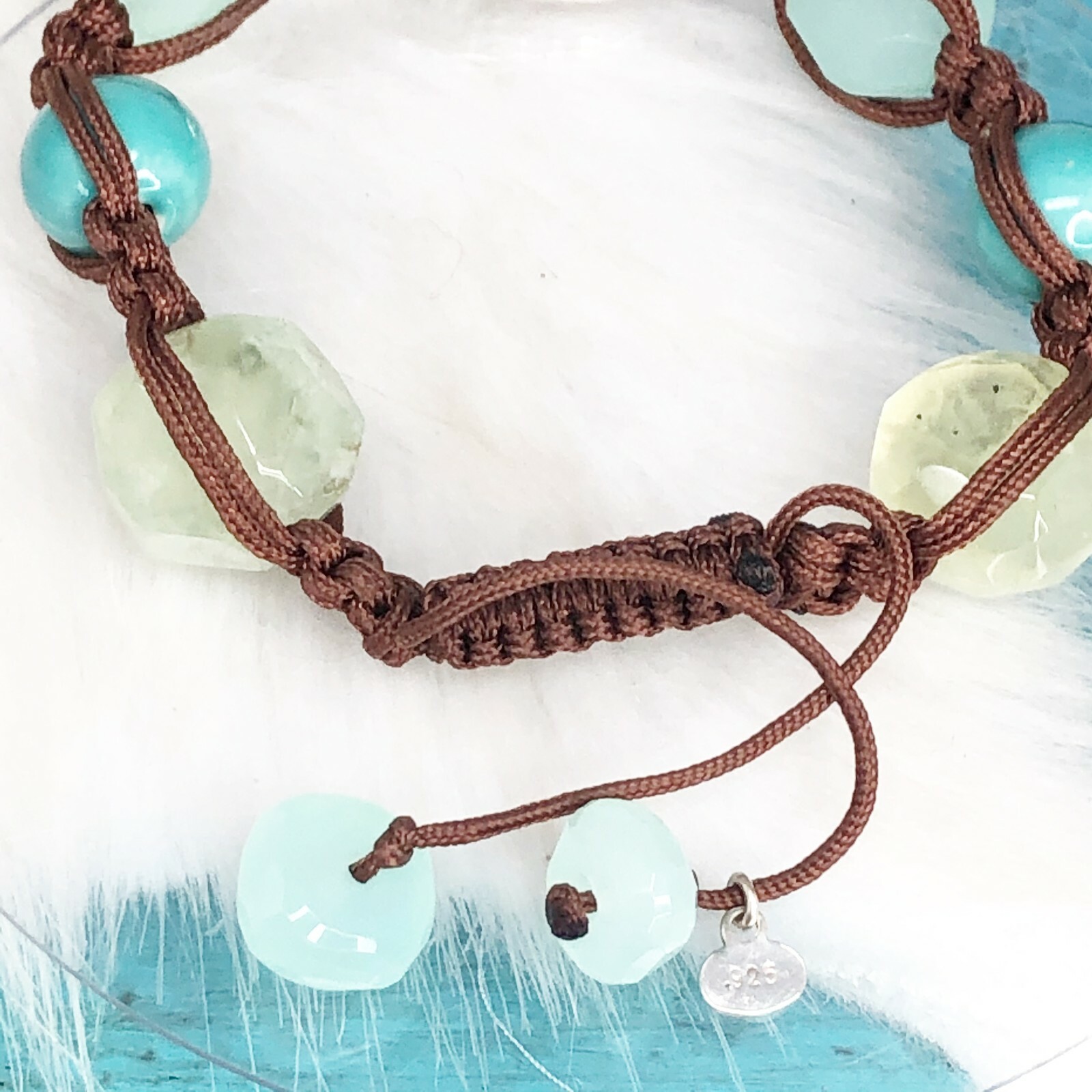 Sterling Silver Tica Rose Green Quartz Aventurine Macrame Knot Bracelet