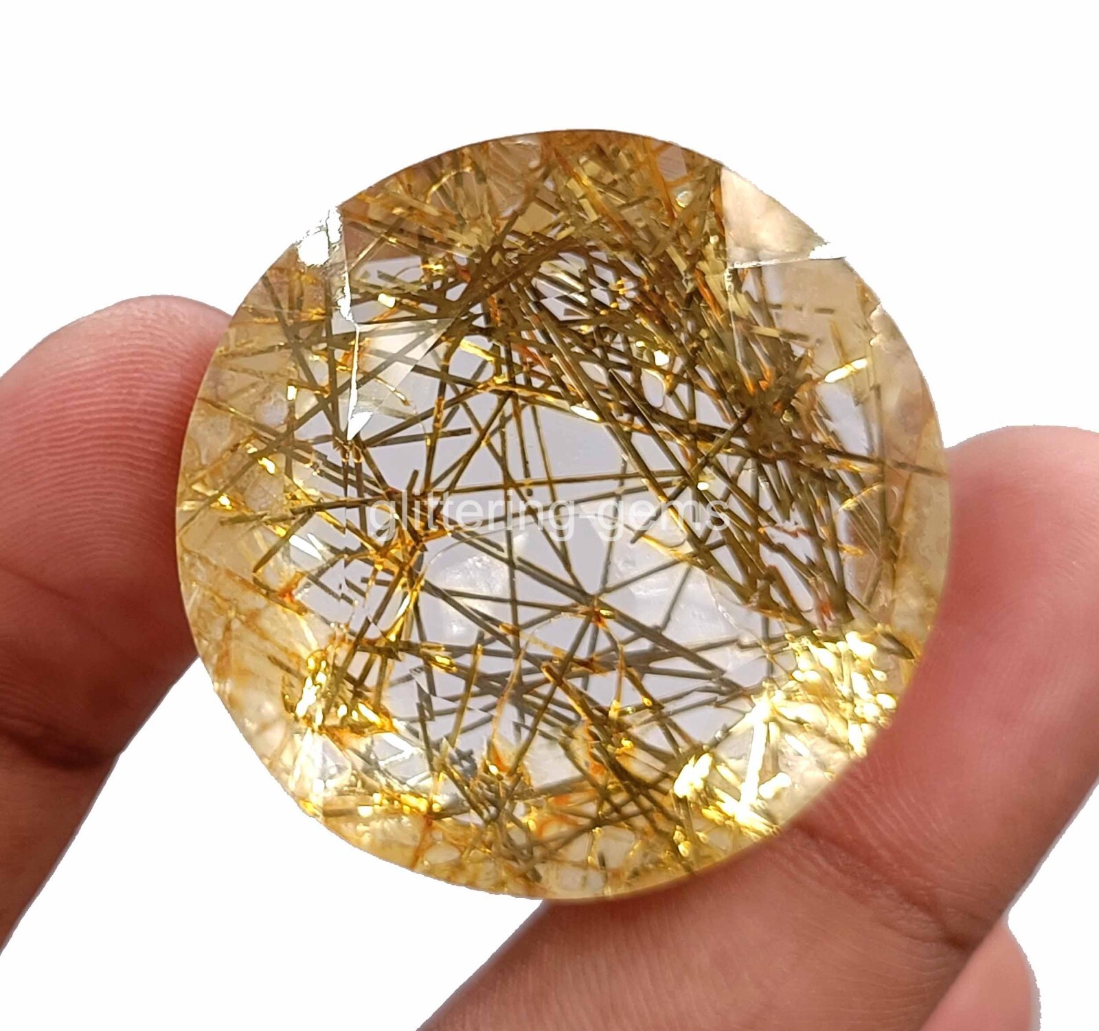 124 Ct Certified Lab-Created Golden Rutilated Quartz Round Cut Loose Gems 4OUF