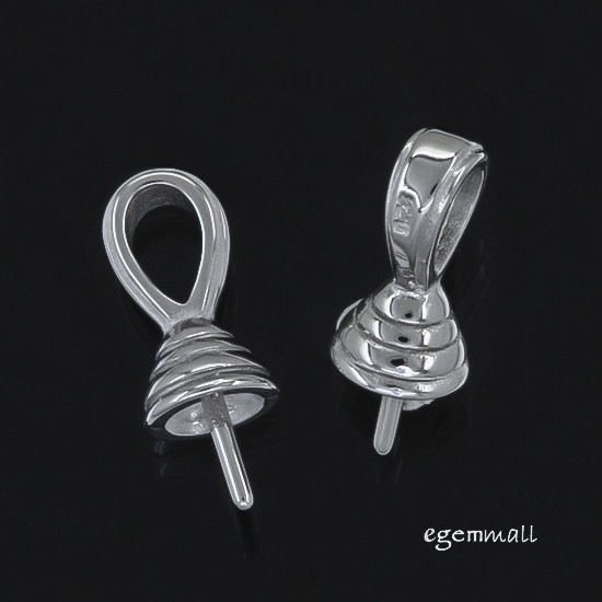 1PC Sterling Silver Pendant Bail Clasp Connector with Pearl Cup Pin #97373