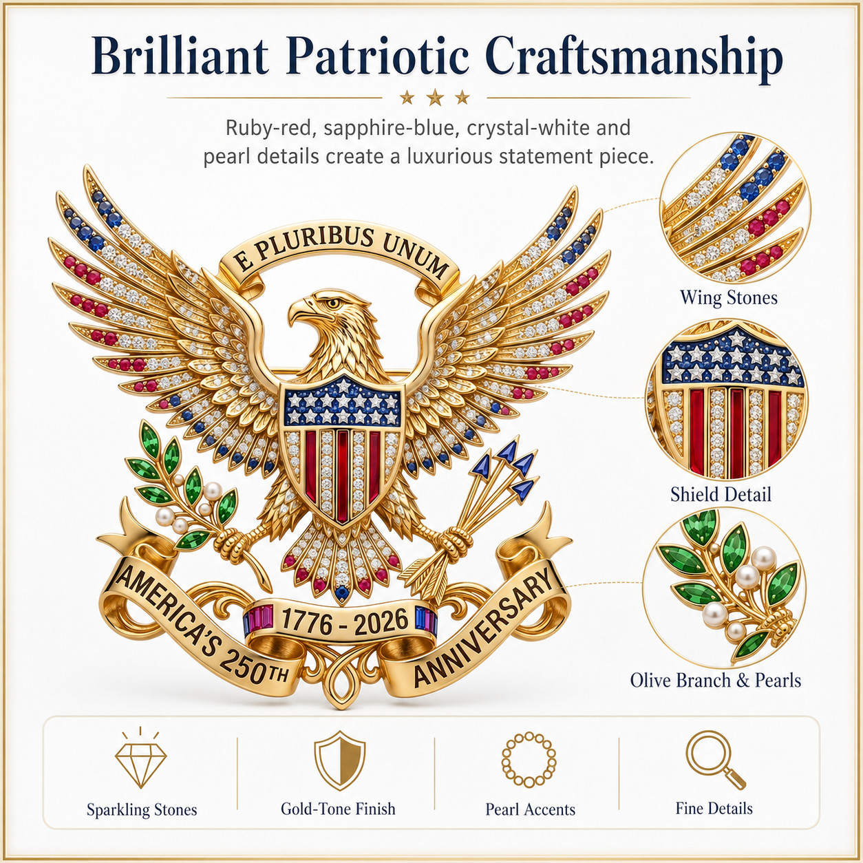 US 250th Anniversary Brooch Pin, USA 250th Anniversary Metal Lapel Pin For Gift