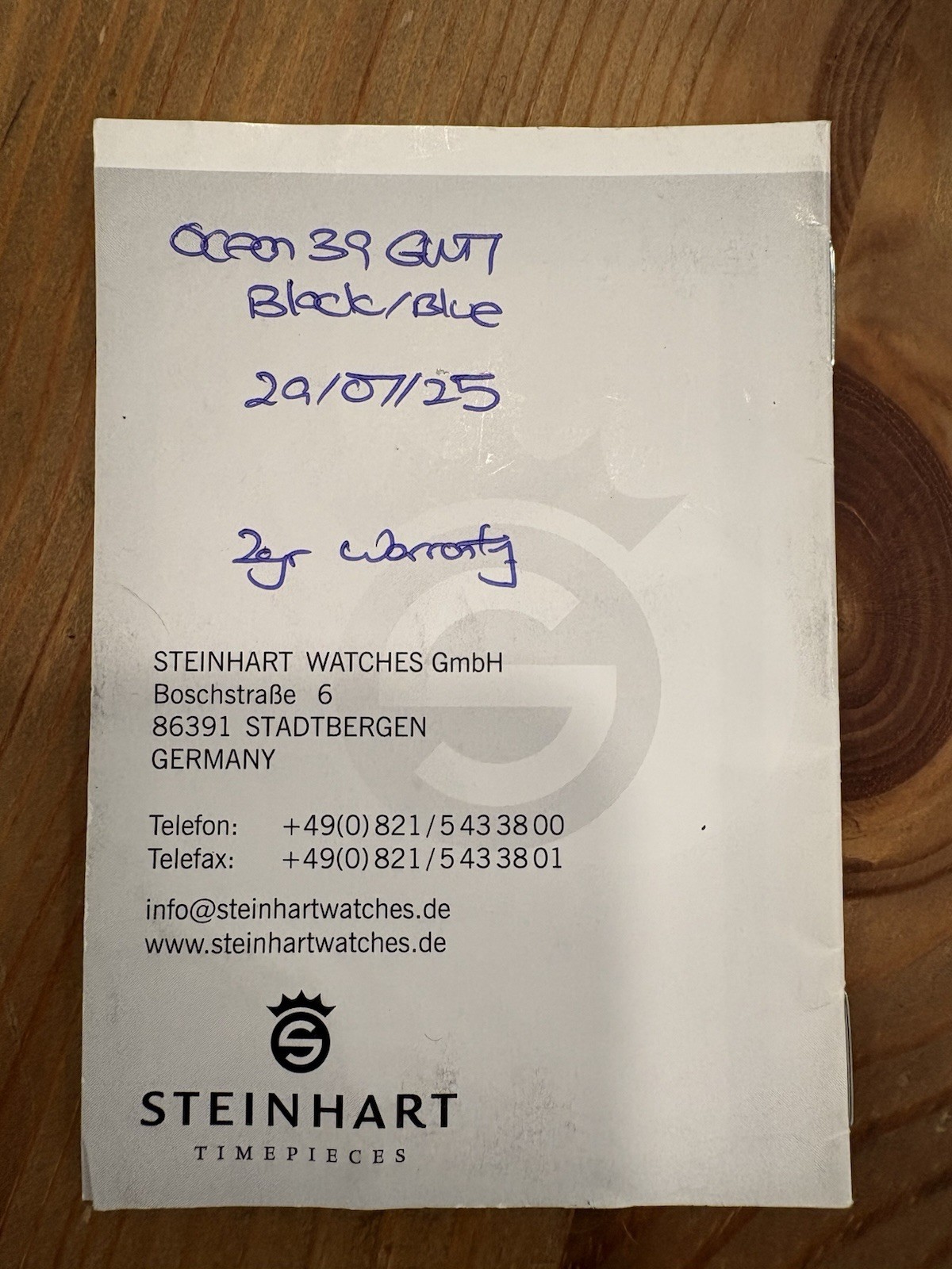 Steinhart Ocean One GMT 39mm, Blue And Black, 2025, Jubilee Style Bracelet