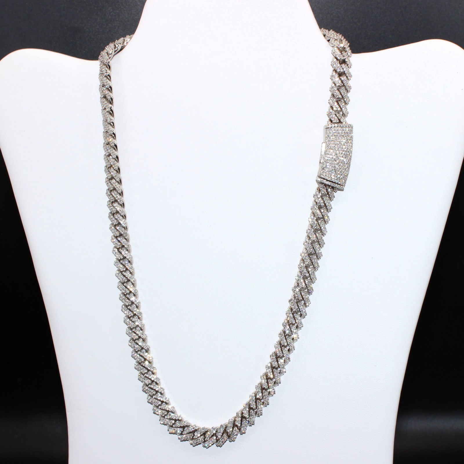 White Gold Cuban Link Chain 20” 10mm Approx. 20ct Real Diamond 129g Necklace