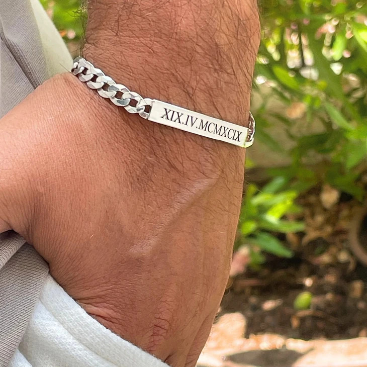 925 Sterling Silver Cuban Link ID Bracelet Personalized Engraved Name Bar Gift