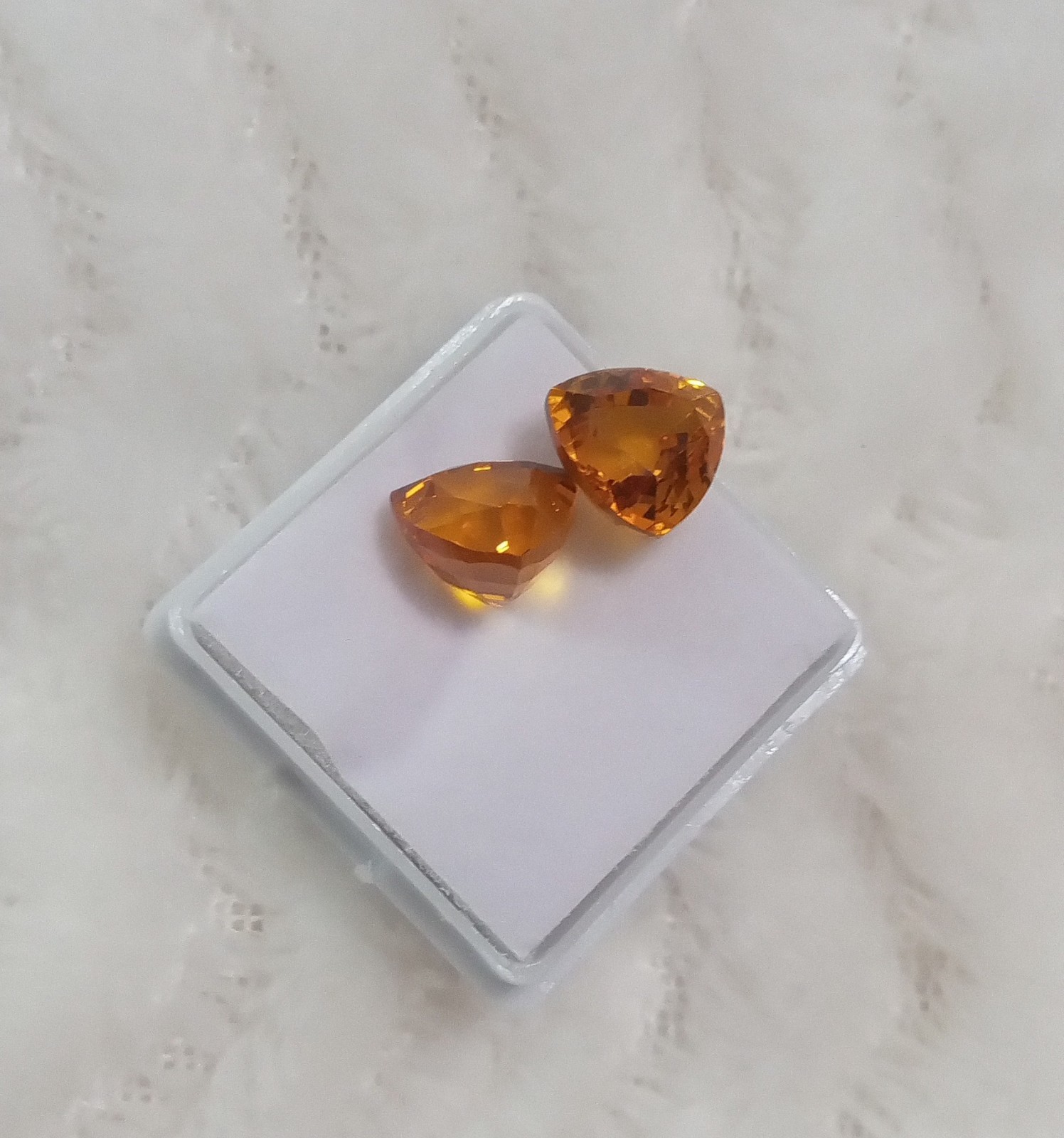 9x9x9x7mm Lab Created Diffused Orange Padparadscha Thick Trillion Cut About 14CT