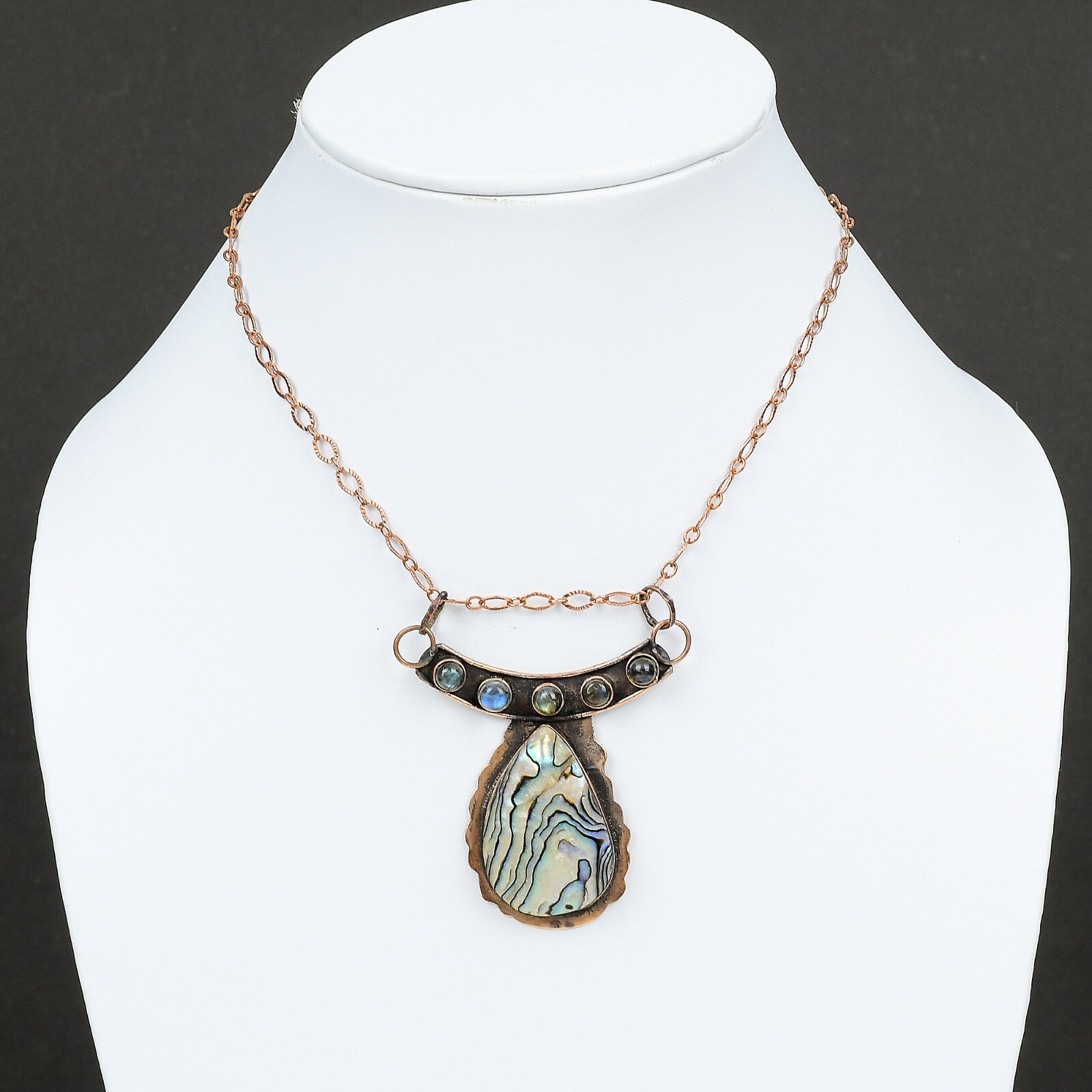 Valentines Deal Pear Abalone Shell Gemstone Labradorite Pendant Jewelry Copper