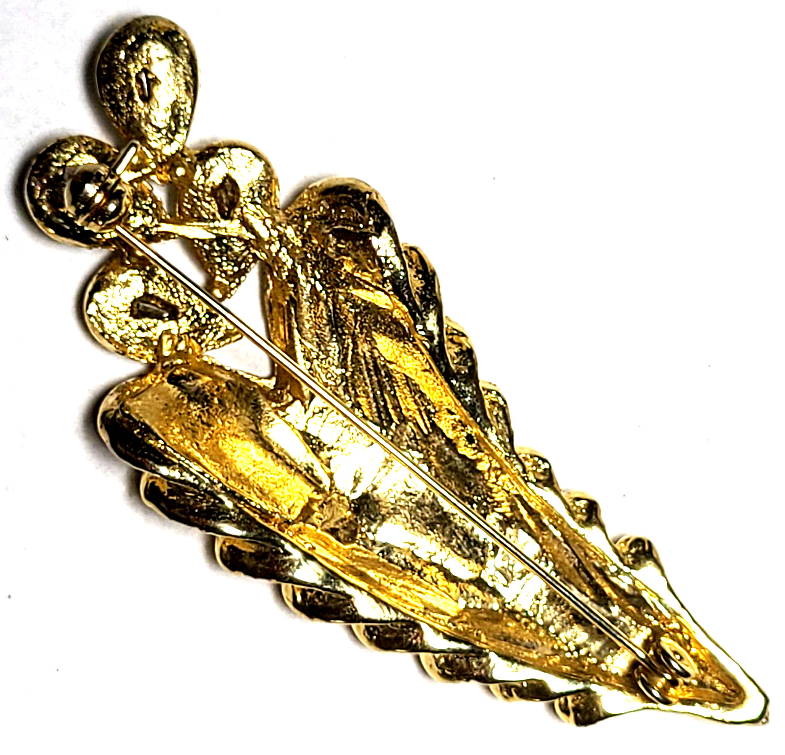 VINTAGE STUNNING GOLD TONE CLEAR GLASS FLORAL PIN BROOCH