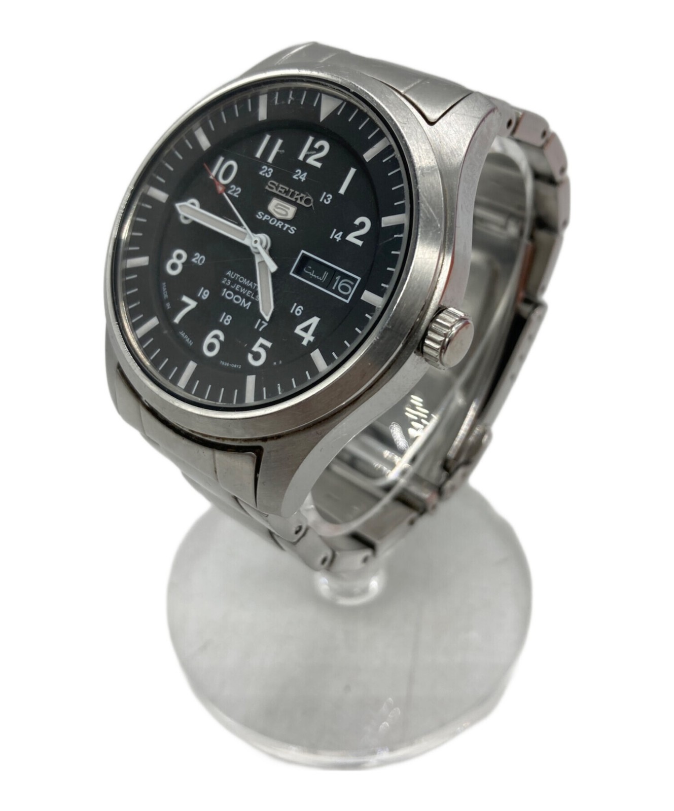 Seiko 7S36 03J0 Men’s Automatic 23J Day Date 100M Black Dial Steel Bracelet Auth