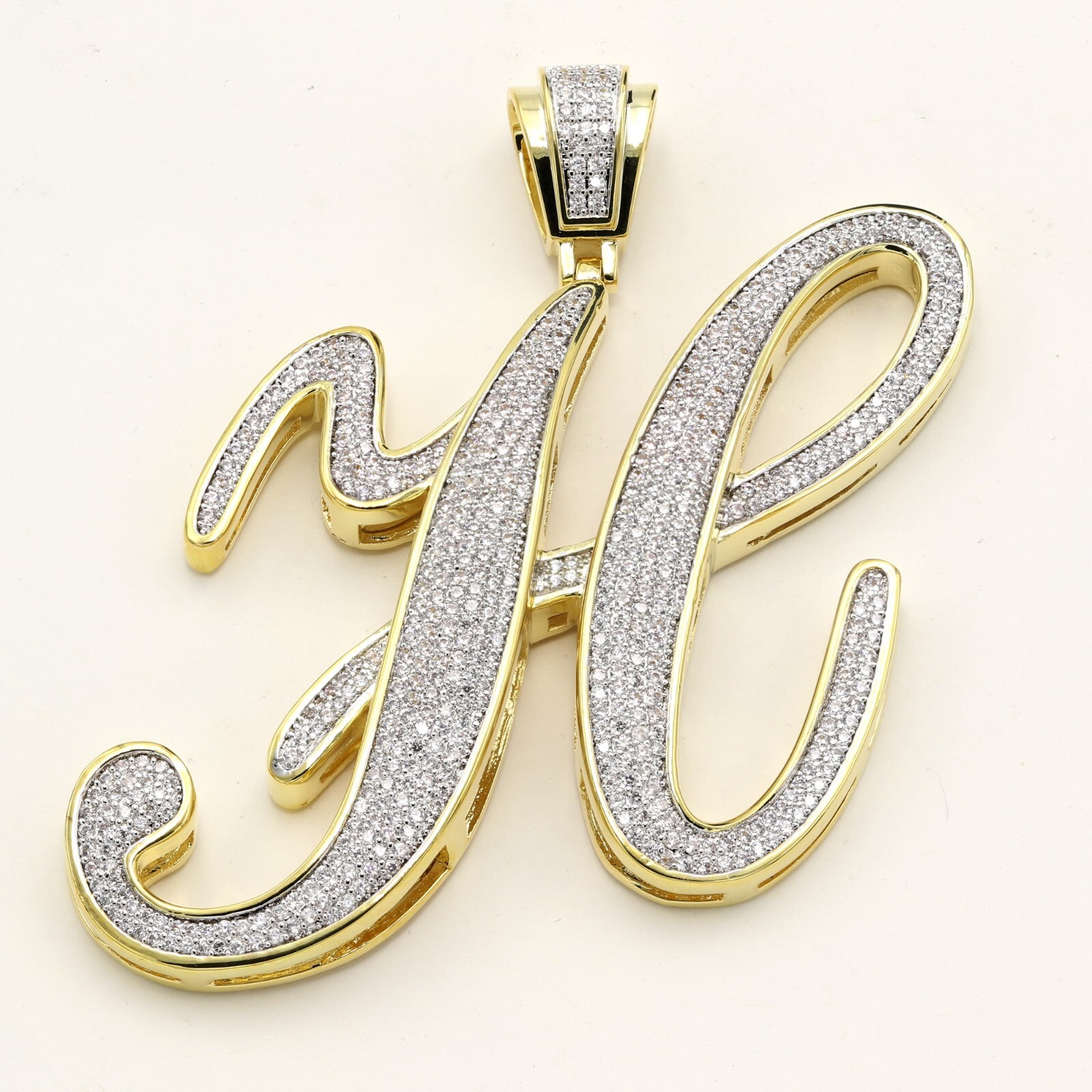 14K Gold Plated Cubic Zirconia Prong Pave Setting Man’s Initial Pendant